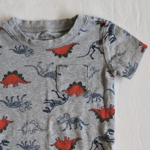 carter's gray dinosaur short sleeve bodysuit diaper shirt 24 months baby boy - Picture 1 of 6
